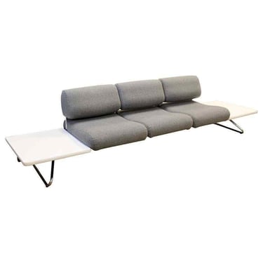 Mid Century Modern Chrome Gray Sofa w Built In Side Tables Nelson Miller Era 60s 