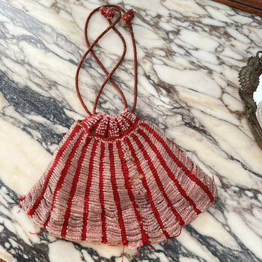 Antique 1920s Glass Beaded Drawstring Handbag 