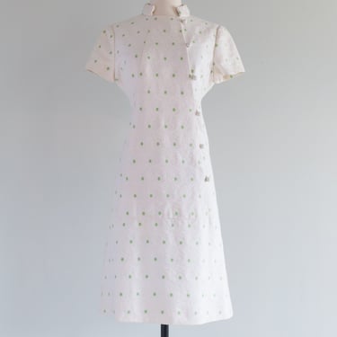 Darling 1960's Teal Traina Polka Dot Cotton Dress / ML