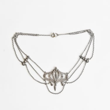 RARE 1930s Silver Swag necklace/ vintage 30s festoon necklace / 800 silver necklace 