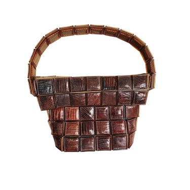 Vintage 1940s Bag in Alligator Tile Basket/Picnic Style 