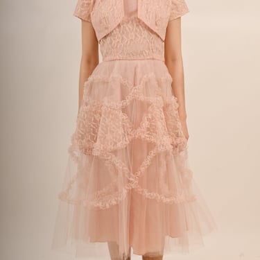 1950s Bubblegum Pink Tulle Barbie Prom Gown with Matching Bolero