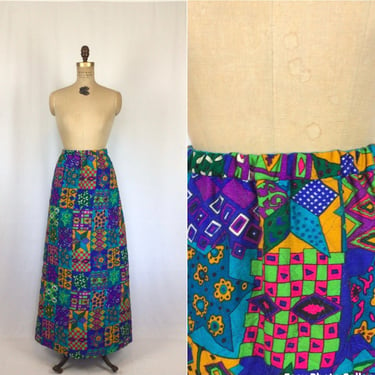 Vintage 60s skirt | Vintage patchwork quilted skirt | 1960s multi colored Aline maxi skirt 