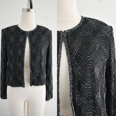 1990s Black Chiffon Beaded Jacket 