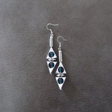 Silver and blue geometric earrings 