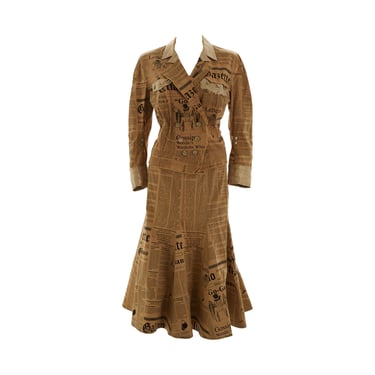 John Galliano Tan Newsprint Skirt Set