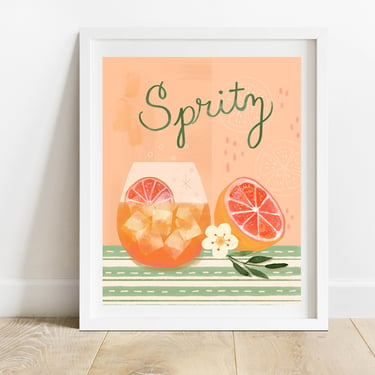 Aperol Spritz 8 X 10 Art Print/ Wine and Cocktail Illustration/ Bar Cart Wall Decor/ Orange Blossom Wall Art/ Fruit and Floral Art 