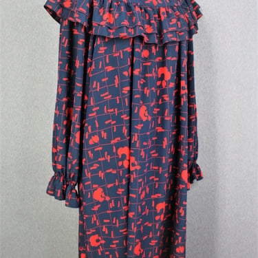 1980s - Ruffled - Smock Dress - by Grace Tone - Estimated size XL 