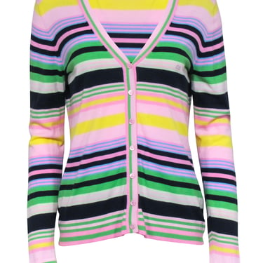 Escada Sport - Pink Multicolor Stripe V-neck Cardigan Sz L