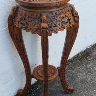 Early 1900s Oriental Heavy Carved Flower Statue Table 5135
