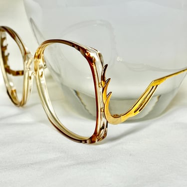 Amazing Glasses Frames, Winged Sides, Geometric, Oversize, Italy, Vintage 80s Oversize, Metal Gold Tone, Lucite 