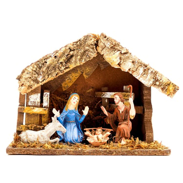 VINTAGE: Manger Nativity - Nativity Set in Wood Barn - Manger - Barn - Animals - Holiday - SKU 22 23-Wall-00017106 