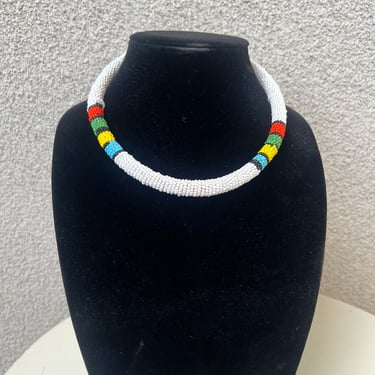 Vintage collar choker necklace Tribal African Zulu style seed beads 