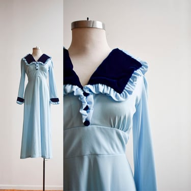 1970s Pale Blue Polyester Maxi Gown 
