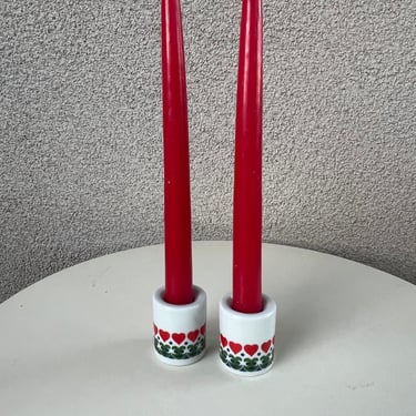 Vintage petite ceramic candleholders set 2 hearts theme by Funny Designs 