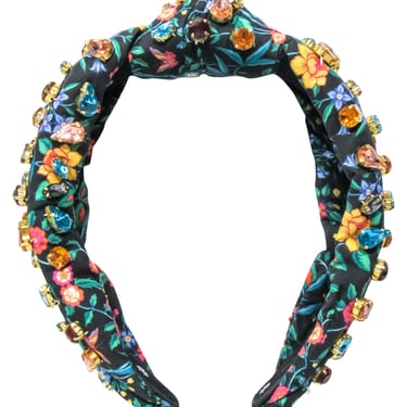 Lele Sadoughi - Black w/ Multi color Floral Print & Jewels Headband