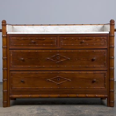 19th Century French Faux Bamboo Chest of Drawers W/ White Marble Top 