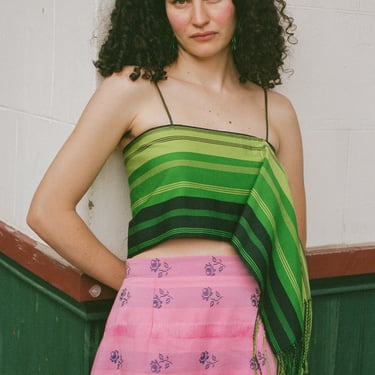 FRINGE TOP IN MULTI GREEN STRIPES