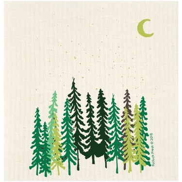 Tall Trees & Moon Swedish Dishcloth