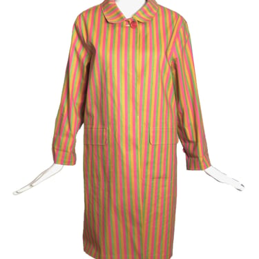 OSCAR DE LA RENTA-1990s Stripe Mackintosh Rain Coat, Size-Large