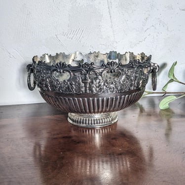 Vintage Silver Plated Heavy Ornate Pedestal Bowl with Handles 