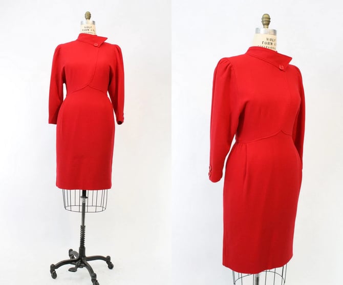 1980s Oscar de la Renta dress | vintage red wool designer dress |  medium 