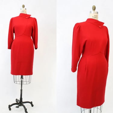 1980s Oscar de la Renta dress | vintage red wool designer dress |  medium 