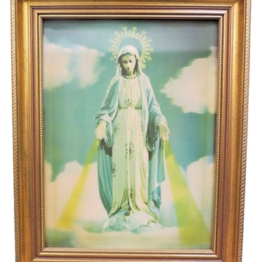 VTG 3D Lentograph Our Lady Of Grace Wall Art Plate Num. 125 Framed 19.5"x15.5" 