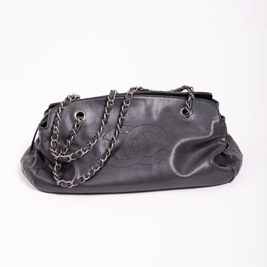 Chanel Satin Black Matelasse Gold Chain Shoulder Bag Coco Mark