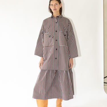 Oversized Smock Shirt Dress in Espresso Stripe