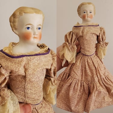 Antique Bisque Doll with Short Blonde Molded Hairstyle - 12