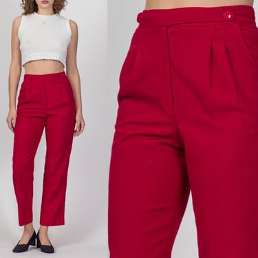 Vintage High Waist Raspberry Pink Trousers - Small to Medium | 80s Pleated Tapered Leg Pants 