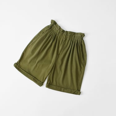 vintage paperbag waist olive cotton shorts 