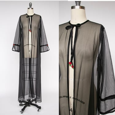 1970s Duster Sheer Chiffon Robe Dress S/M 