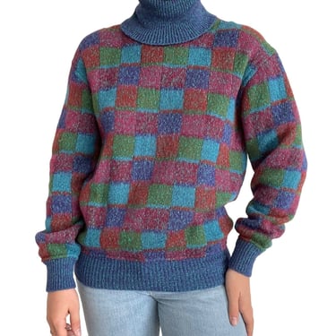 Vintage Womens Missoni Rainbow Checkered Wool Mohair Retro Sweater Sz L 
