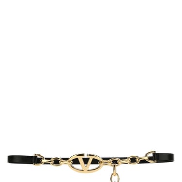 Valentino Garavani Woman Two-Tone Leather And Metal Chain Vlogo Belt