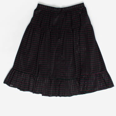 Vintage striped ruffle skirt in black, pink and green - Medium 