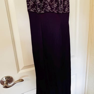 Jessica McClintock Gunne Sax Y2K purple metallic embroidered bodice sleeveless maxi prom, wedding guest, cocktail slip dress 