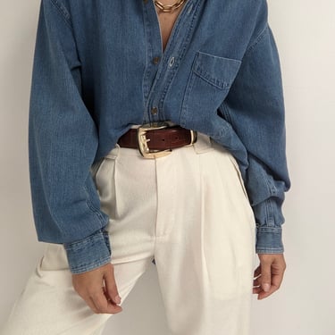 90s Collarless Denim Shirt