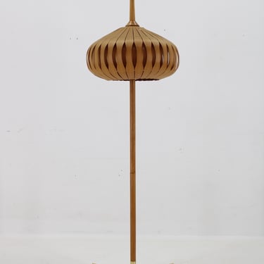 1970s Floor Lamp with Veneer Lamp Shade ,Czechoslovakia / Mid-century / Wooden Lamp / 