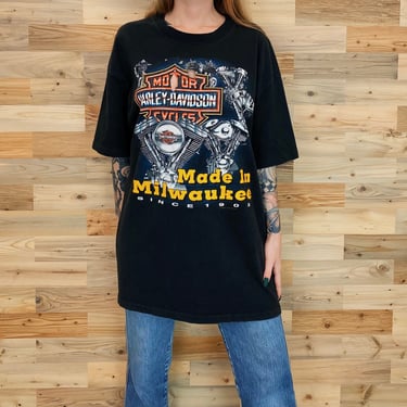 Vintage Harley Davidson Motorcycles Thrashed Made in Milwaukee Tee Shirt T-Shirt 