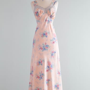 Beautiful 1930's Cold Rayon Bias Cut Floral Print Slip Dress / SM