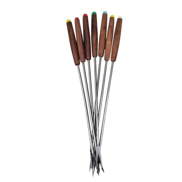 Mid Century Modern Fondue Forks Set 7 MCM Teak Wood Stainless Japan Colorful M9 