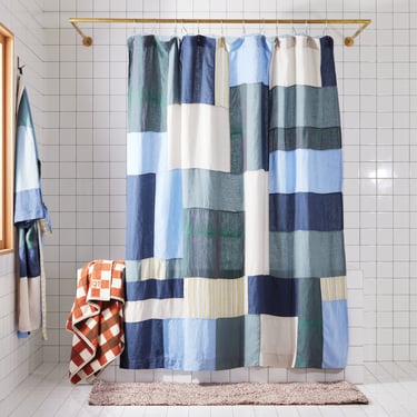 End Bits Linen Shower Curtain in Atlantic