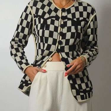 1980's Knit Checkerboard Cardigan