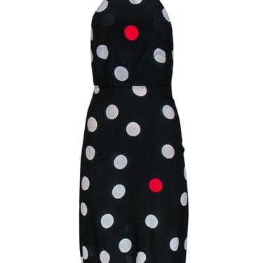 Realisation Par - Black, White &amp; Red Polka Dot Halter Silk Midi Dress Sz XS