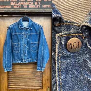 Vintage 1960’s “101” Brand Denim Pleated Workwear Jacket, 60’s Jean Jacket, Vintage Clothing 