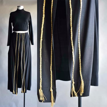 1940s Black Costume Skirt / Open Front Skirt / Vintage Heavy Black Skirt / Grecian Costume / Long Black Skirt Medium / Black and Gold 