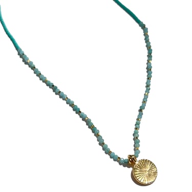 Debbie Fisher | Turquoise Seed, Gold Vermeil Necklace, Gold Circle Pendant