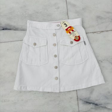 90s Y2K Vintage Revolt Mini Skirt White Button Front Pockets Denim Cotton Juniors 3 NWT 